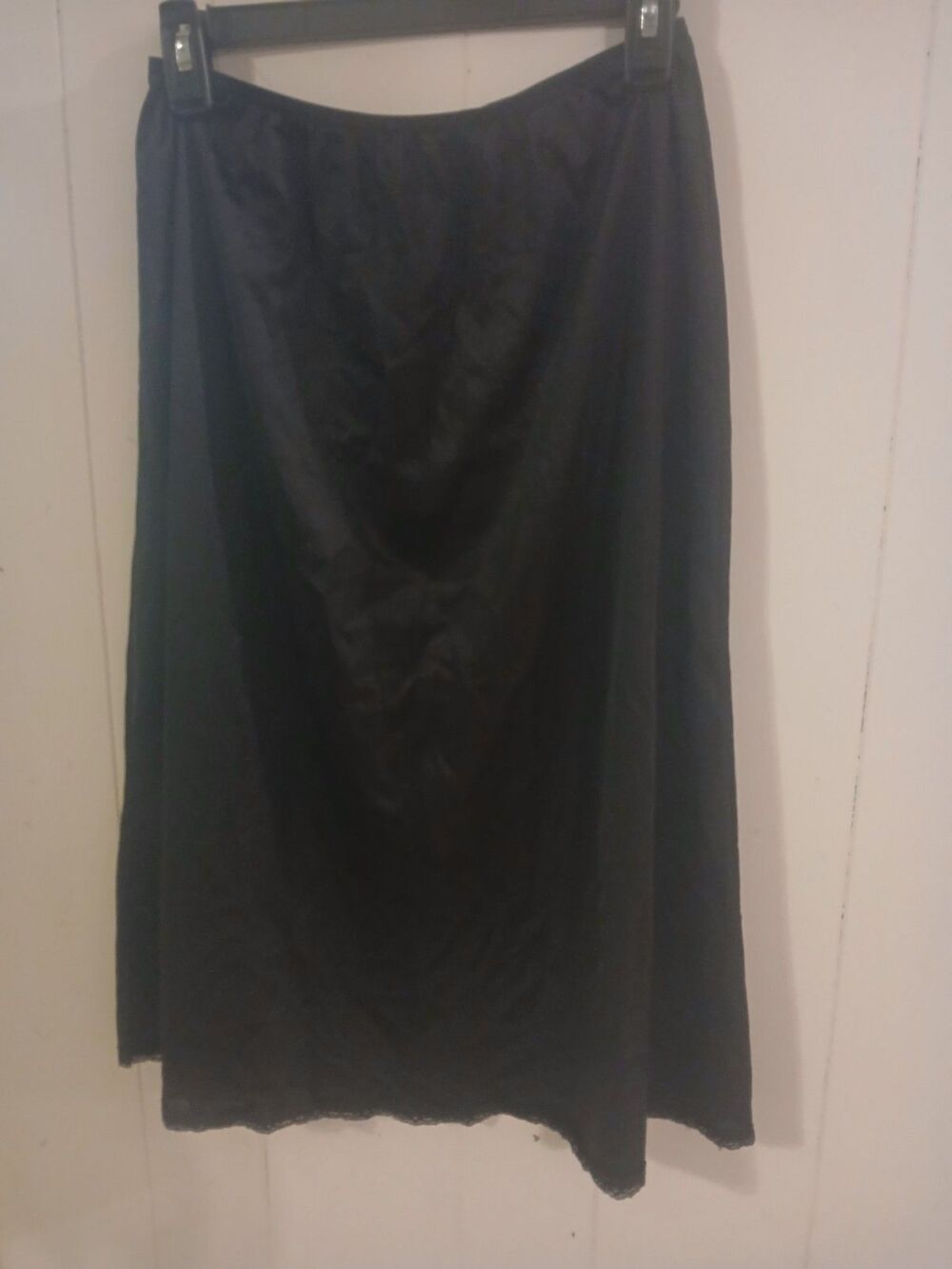 Vintage Half Slip Size Medium Midi Length 27" Black Nylon Slit Whimsigoth Glam